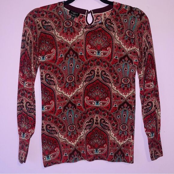 Talbots Sweaters - Talbots XS 100% Merino Wool Boho Red Sweater Crew Neck Long Sleeve